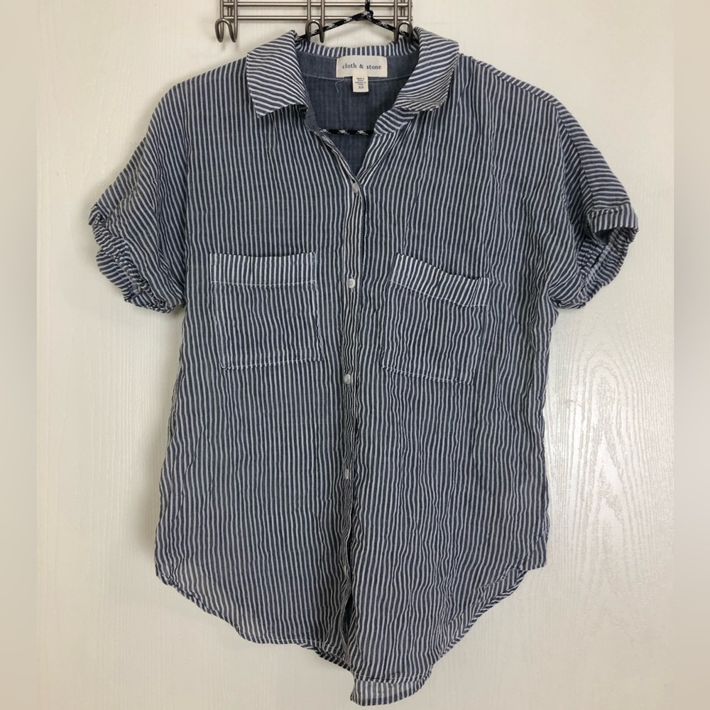Cloth & Stone Striped Short Sleeve Button Down Blouse Women’s Size XS